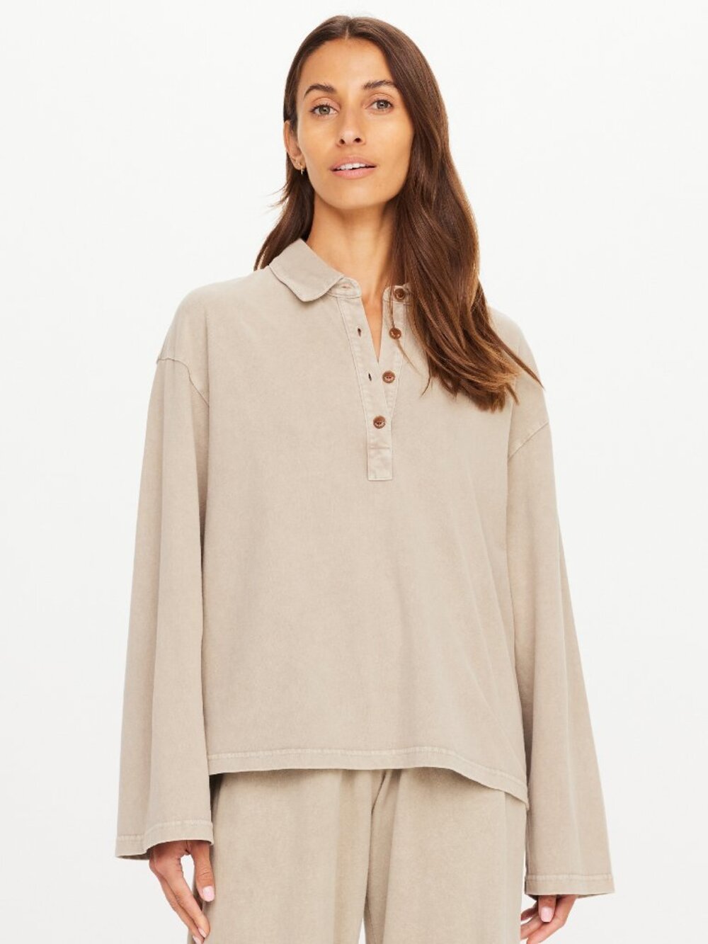 The Upside SOHO RHEA COLLARED TOP khaki tan cotton, size XS or M